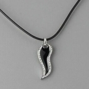 Edgy Austrian Crystal Black Enamel Pendant Rubber Cord Necklace